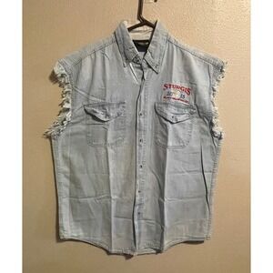 Mens Sturgis Black Hills‎ Rally 2015 Denim Vest Sleeveless Button Up Shirt Large